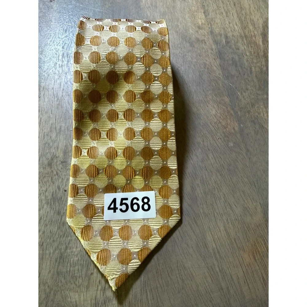Geoffrey Beene Mens‎ Necktie 100% Silk Geometric Circles Gold OS